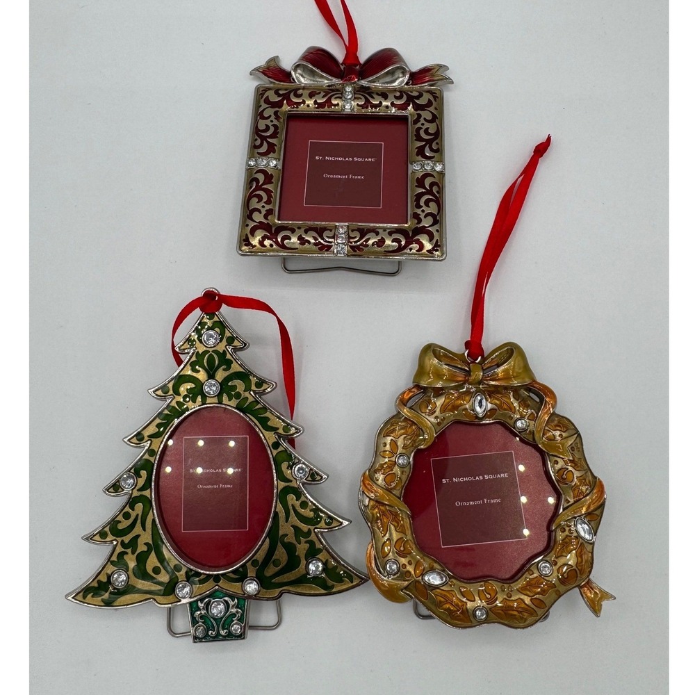 St. Nicholas Square Christmas Ornament Picture Frame Set Tree Wreath Gift Box